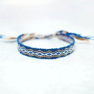 Blue and Orange Boho Woven Bracelet, Finely Woven Textile, Friendship Bracelet,